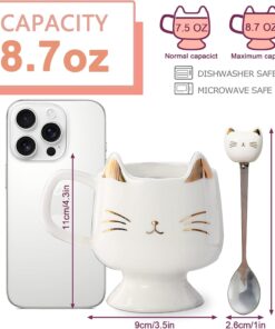 Alternative view of Christmas Mugs High-Footed Ceramic Cat Mug – 13.5oz Unique Coffee Cup with kitty Expression Design, Fun Gift for Women, Girls, Kids, Cat Lovers (white)