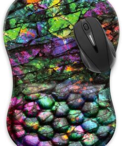 WIRESTER Comfortable Ergonomic Mouse Pad Wrist Support, Wrist Rest Pain Relief Mousepad with Massage Design, Non-Slip PU Base for Home Office Desk Accessories (12x8 inch) - Purple Green Galaxy Marble