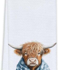 Cabana Bro Funny Cow Kitchen Towels, Cows Lover Gifts for Women Men Decorative Hand Towels for Bathroom, Farmhouse Blue Checkered Scarf Cow Dish Tea Towels for Kitchen, 16x24 Inch