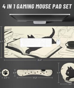 Alternative view of Ovenbird Mouse Pad Set 4-in-1 | Large Gaming Mousepad, Keyboard Wrist Rest, Mouse Wrist Support, Coaster | Ergonomic Office Desk Mat Accessories for Women Men | 4PCS, 35.4 x 15.7in, Black Cat