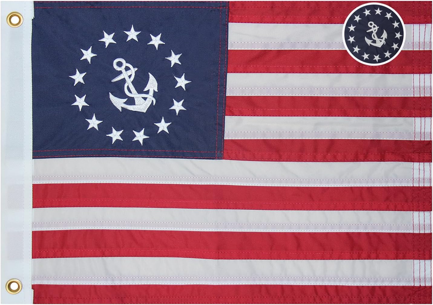American Yacht Boat Flag 12x18 Inch Embroidered USA Yacht Ensign Flag Sewn Stripes Nautical Marine Flags with 2 Brass Grommets
