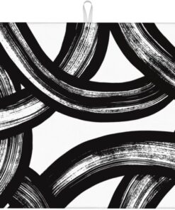 Black and White Abstract Curved Dish Drying Mats, 18" x 24" Absorbent Microfiber Modern Drying Pad for Kitchen Counter, Washable Reversible Foldable for Dishes, Sink, Utensils, Home Decor, Black