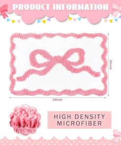 Alternative view of Tinideya Pink Bow Bathroom Rug 16" x 24" Scalloped Bow Bath Mat Non Slip Coquette Rug Cute Aesthetic Carpet Preppy Room Decor Microfiber Absorbent Bathroom Mat for Valentines Bathtub Shower Bedroom
