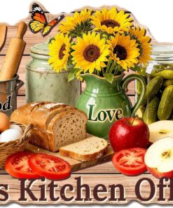 GLOBLELAND Kitchen Tools Vintage Metal Tin Sign Sunflower Butterfly Plaque Poster This Kitchen Offers Food Love Joy Metal Wall Decorative Tin Signs for Kitchens Stores Farmer's Markets