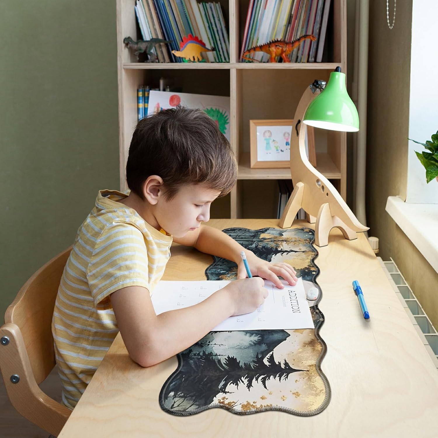 Landscape Forest Large Gaming Mouse Pad Plus a Coaster, 31.5 x 11.8 inches Desk Mat Extended XL Mousepad with Stitched Edge Non-Slip Rubber, Desk Pad Computer Mouse Mat for Home Office - Image 7