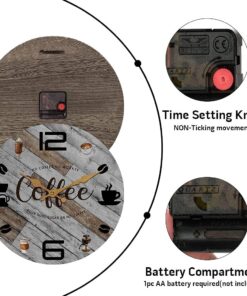Alternative view of TIANCENTRAL H Rustic Kitchen Wall Clock Wooden Office Coffee Decor Wall Clocks 12 inches Silent Clocks for Kitchen/Office/Coffee Corner/Cafe Shop Decoration