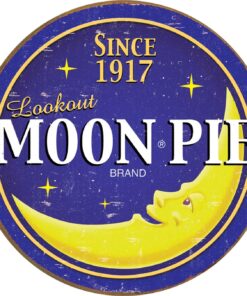 Desperate Enterprises Moon Pie Round Logo Aluminum Sign with Embossed Edge - Nostalgic Vintage Metal Wall D??cor - Made in USA