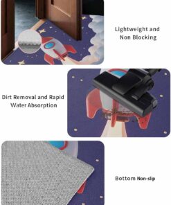 Alternative view of Indoor Door Mat, Rocket Space Universe Planet Absorbent Entrance Mat Doormat Low Profile Floor Mats for Front Back Door Entryway 16x24in Night Star Cartoon Style