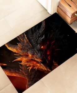 amepay Fire Dragon Indoor Door Mat, Stylish 17x29.5in Non-Woven Fabric Floor Doormat with Dark Fantasy Inferno Illustration,Gothic Doormats, for Porch Insider,Bedroom,Living Room, Decor Rug Gifts