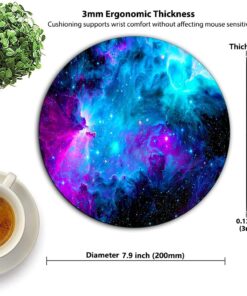 Alternative view of 7AN.M. 7.9-Inch Round Mouse Pad - Cosmic Nebula Blue & Purple Space Galaxy, Anti-Slip Natural Rubber Base & Smooth Fabric Surface Circular Mat