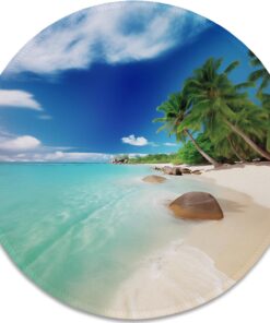 Tropical Paradise Beach Mouse Pad - Relaxing Seaside Scenery, Round Stitched Edges Non-Slip Rubber Base Mouse Pads for Computers Laptop