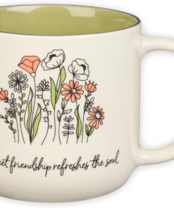 Christian Art Gifts Sage Green Floral Ceramic Coffee Mug – 15 oz. Microwave and Dishwasher-safe Inspirational Scripture Coffee and Tea Mug for Friends with Bible Verse: Sweet Friendship –Proverbs 27:9