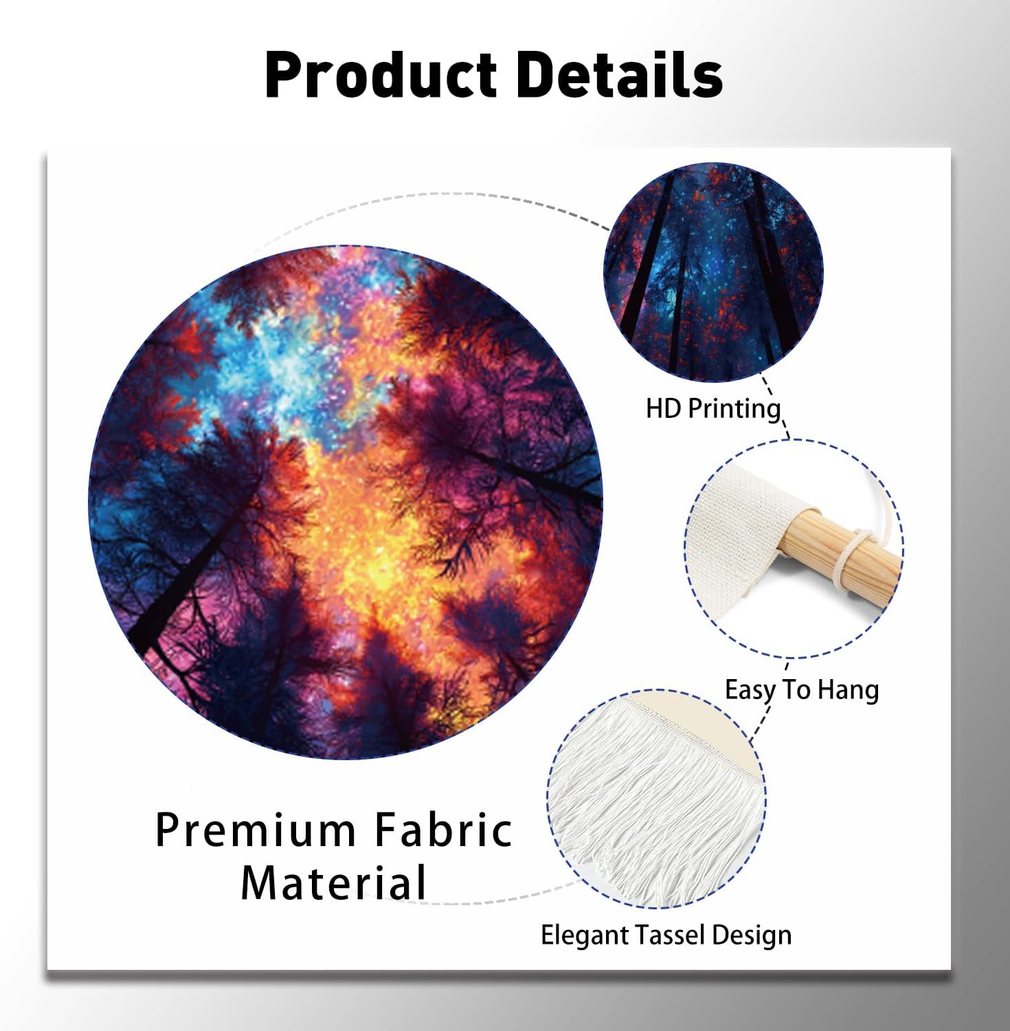 PLIGREAT 2 Pack Mysterious Sky Wall Tapestry, Colorful Forest Tapestry with Tassels Aesthetic Starry Night Wall Hanging for Bedroom Living Room Home Decor Vertical Art Tapestries, 52 x 13 Inch - Image 3