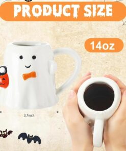 Alternative view of 14 oz Halloween Ghost Coffee Mug Ceramic Cute Boo Face Mug with Pumpkin, Novelty White Coffee Cup with Handle Party Decoration Halloween Gifts for Wife Girlfriend Milk Tea Lover