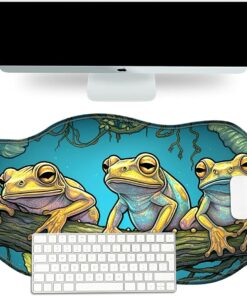 Colorful Frogs Theme 35.4x15.7 Desk Mat Large Mouse Pad for Desk Rubber Base Mousepad with Stitched Edges Big Desk Pad for Work, Game, Office, Home