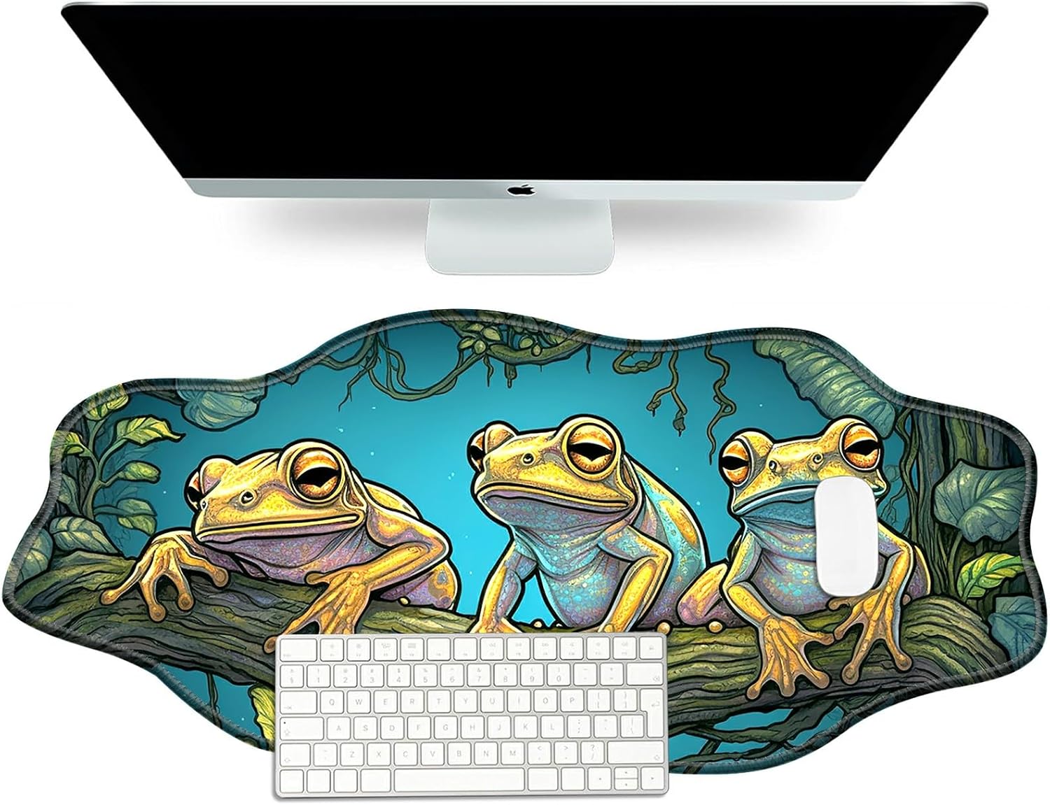 Colorful Frogs Theme 35.4x15.7 Desk Mat Large Mouse Pad for Desk Rubber Base Mousepad with Stitched Edges Big Desk Pad for Work, Game, Office, Home