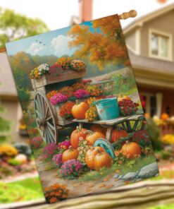 Alternative view of Jauageon Fall Farm Pumpkin Harvest Garden Flag Autumn Garden Flag Vertical Double Sided Rustic Farmland Burlap Yard Lawn Outdoor Decor 28x40"