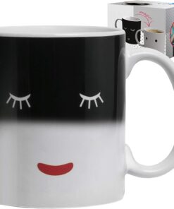 Color Changing Funny Mug Magic Coffee & Tea Heat Changing Sensitive Cup 12 oz White Face Design Drinkware Ceramic Mugs Morning Birthday Christmas Gift Idea for Mom Dad Women Men