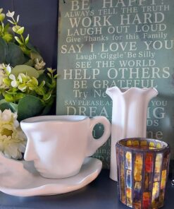 Alternative view of ONEUSTAR Tea Cup and Saucer Set 8.5 oz Ceramic Handmade Kissing Coffee Mug with Spoon for Women Valentine's Day, Wedding, Anniversary, Birthday Gift