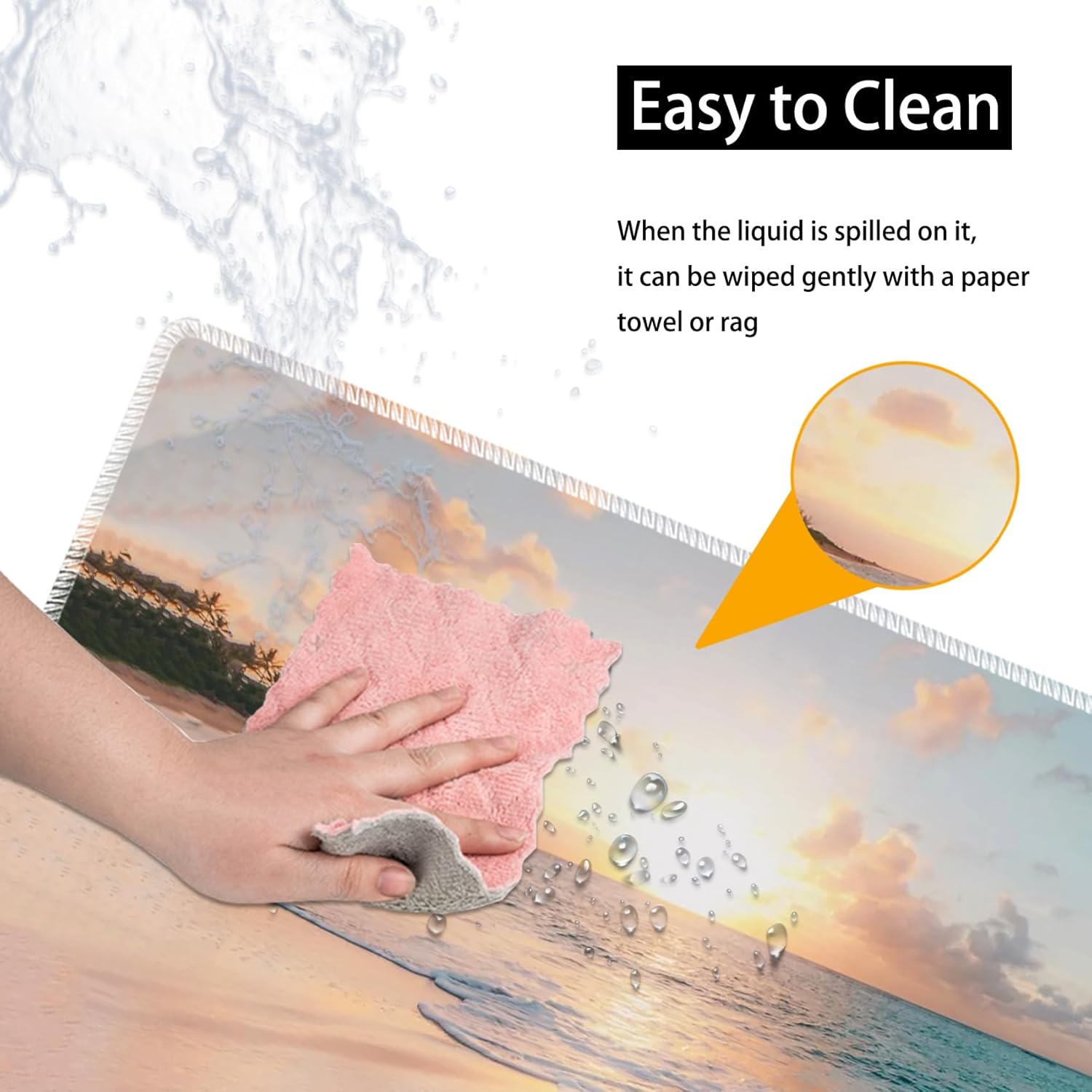 Durable Desk Mat and Coaster Stylish Set, Large Gaming Office Mouse Pad 31.5 "x 11.8", Extended Non-Slip Rubber Keyboard Pad, Laptop & Home, Sunny Beach - Image 6