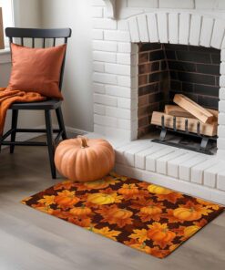 Alternative view of Fall Welcome Mat Thanksgiving Pumpkin Indoor Doormat,Autumn Maple Leaf Floor Door Mat Orange Watercolor Non-Slip Entrance Rugs,Farm Leaves Seamless Water Absorbent Bath Rug for Bathroom 16x24in