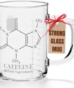 Caffeine Beaker Mug - Clear Caffeine Molecule Coffee Mugs With Handle - Glass Measuring Cup – Novelty Chemistry Science Teacher Gifts For Adults Women Men - Funny Drinking Glasses