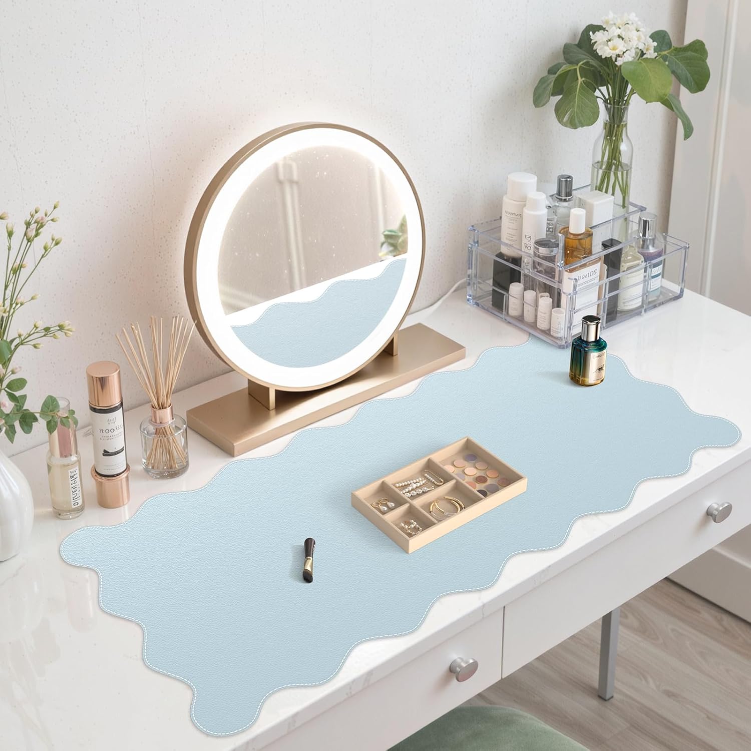 iCasso Leather Mouse Pad,Extra Large Desk Pad for Desktop,Waterproof PU Desk Cover Mat,Cute Scalloped Keyboard Mats for Women Girl,Non-Slip Computer Pad for Office Home Dorm - Image 9