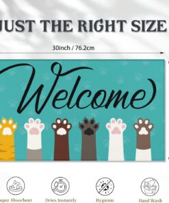 Alternative view of Welcome Cat Dog Paws Welcome Door Mat,Cute Cartoon Doormat for Outside Entrance Home Decor,Non-Slip Carpet Rugs with Felt Entryway Mat for Patio Indoor Front 17" x 30"