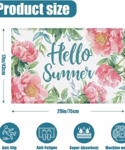 Alternative view of Summer Peony Welcome Indoor Door Mat, Flower Floral Outdoor Entrance Doormat for Entryway Kitchen Bathroom 17 X 29 Inch