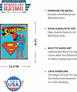 Alternative view of Desperate Enterprises Superman Retro Tin Sign - Nostalgic Vintage Metal Wall Decor - Made in USA