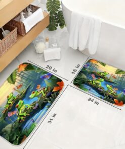Alternative view of Cartoon Tropical Jungle Tree Frog Butterfly Bathroom Rugs Bath Mat Non Slip Bathroom Decor Mats Coral Velvet Door Rug with Rubber Backing Absorbent Kitchen Floor Carpet（20×31）