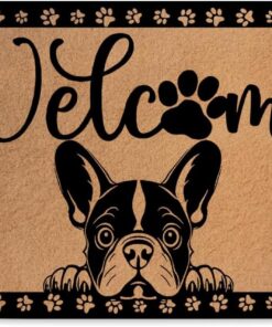 French Bulldog Gifts Door Mat 18x30 Inch, Faux Coco Coir Doormat with Non-Slip PVC Backing, Cute Dog Printed Welcome Mat for Outdoor Indoor Entryway Porch Home Decor, Dog Lovers Gifts for Women