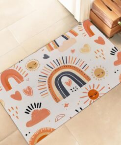 amepay Retro Rainbow and Sun Indoor Door Mat – Stylish 17x29.5in Non-Woven Fabric Floor Doormat with Cute Heart Vintage Design, for Porch Insider,Bedroom,Living Room - Boho Decor Rug Gifts