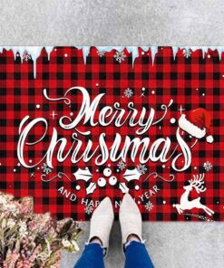 Merry Chirstmas Doormat Buffalo Plaid Door Mat for Front Door, Front Porch Rugs Easy Clean Welcome Mats Outdoor Rug Indoor Outdoor Winter Decor, 16" x 24" Inch