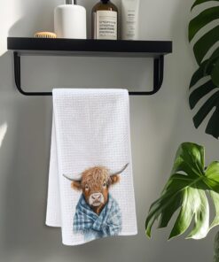 Alternative view of Cabana Bro Funny Cow Kitchen Towels, Cows Lover Gifts for Women Men Decorative Hand Towels for Bathroom, Farmhouse Blue Checkered Scarf Cow Dish Tea Towels for Kitchen, 16x24 Inch