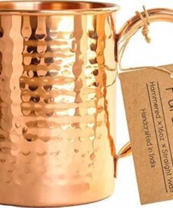 100% Copper Mug for Moscow Mule - 12oz Hammered Pure Copper Thick Straight Wall