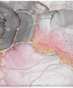 LB Grey Texture Bath Mat for Bathroom, Pink and Black Marble Texture Modern Abstract Bathroom Rug, Black and White Non Slip Absorbent Bathroom Mat Doormat, 24x16 Inch