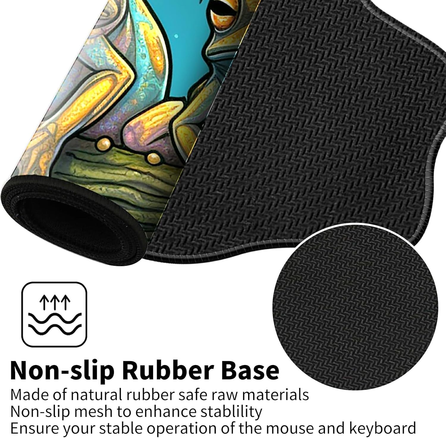 Colorful Frogs Theme 35.4x15.7 Desk Mat Large Mouse Pad for Desk Rubber Base Mousepad with Stitched Edges Big Desk Pad for Work, Game, Office, Home - Image 5