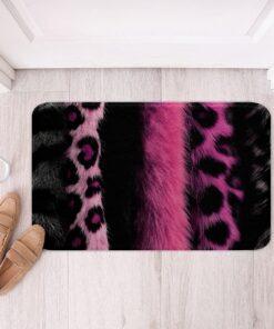 jejeloiu 3D Pink Leopard Soft Fleece Door Carpet Adult Leopard Polyester Bath Rug for Boys Girls Animal Print Non Slip Bath Mat Wild Animal Fur Bathroom Floor Indoor Doormat,16x24 Inch