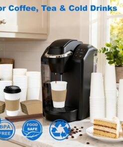 Alternative view of 16 oz 50 Pack Coffee Cups with Lids and Sleeves, Straws, Hot Disposable To Go Travel Paper Cups Bulk for Office, Home Coffee Bar Accessories, Chocolate, Cocoa, Beverage (White)