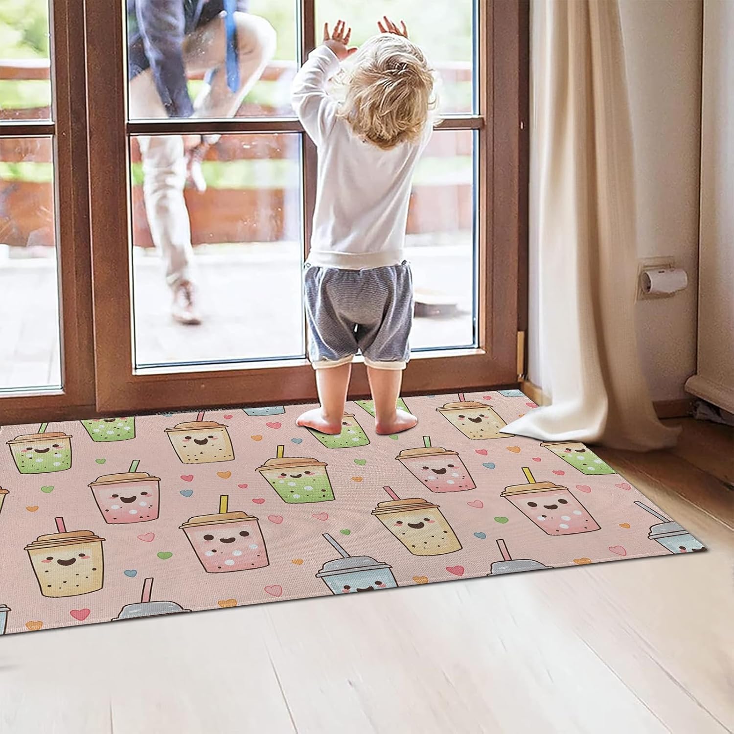 ainori Bubble Tea Indoor Door Mat 29.5x17in,Non Slip Backing Cute Smiling Faces Pink Floor Mat,Non Woven Entryway Rug,Welcome Mats Decor,for Entrance Inside Porch Bedroom Kitchen,Doormats Gifts - Image 3