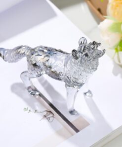 Alternative view of YWHL Grey Crystal Wolf Figurine Gifts for Women Men, Handmade Wolf Statue Decor Gifts for Wolf Lovers on Birthday Christmas, Glass Animals Collection Figurine for Home Decoration