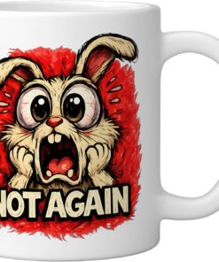 Alternative view of Not Again Bunny Funny Shocked Bunny-Meme Design Ceramic Mug, White