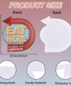 Alternative view of GLOBLELAND Eat Here Vintage Metal Tin Sign Retro Arrow Plaque Poster Metal Wall Decorative Tin Signs for Home Kitchen Restaurant Coffee Shop Club Bar Decoration