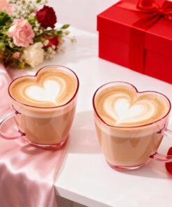 Alternative view of 4 Pcs Valentine Heart Shaped Glass Coffee Mugs 17oz Pink Clear Glass Cups with Handle for Coffee, Tea, Latte, Hot Chocolate, Romantic Heart Mug for Valentine's Day, Anniversary, Wedding Gift