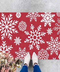 InterestPrint Christmas Red Door Mat Xmas Snowflakes Doormat Washable Floor Mats Outdoor Indoor Non-Skid Area Rug Entry Doormat for Bedroom Living Room Kitchen Nursery, 16" x 24" Inch
