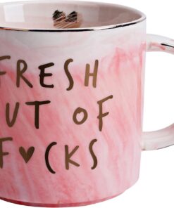 Funny Coffee Mugs Gifts for Women - Sarcastic Novelty Cups Gag Gift for Friends, Coworkers, Boss, Employee, Human Resources - Fresh Out Of - Inappropriate Cute Pink Marble Mug, 11.5oz Coffee Cup