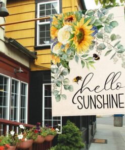 Alternative view of Baccessor Hello Sunshine Summer House Flag Sunflower Bee Eucalyptus Leaves Yard Flag 28 X 40 Inch Double Sided Burlap Large Spring Summer Flag for Outside Decor