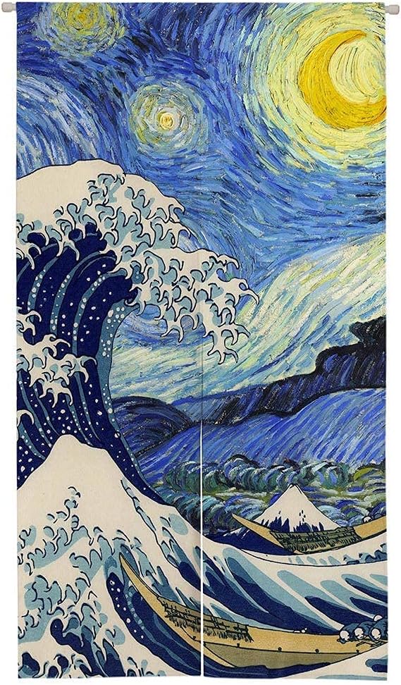 Ofat Home Chinese Ink Painting Doorway Curtain Carps Koi Fishes Japanese Noren Bring You Good Luck Tapestry for Wall Hanging Bedroom Divider Kitchen Partition Bathroom Door Decor, 33.5"x 59"