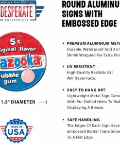 Alternative view of Desperate Enterprises Bazooka 5 Cents Round Aluminum Sign with Embossed Edge - Nostalgic Vintage Metal Wall Decor - Made in USA